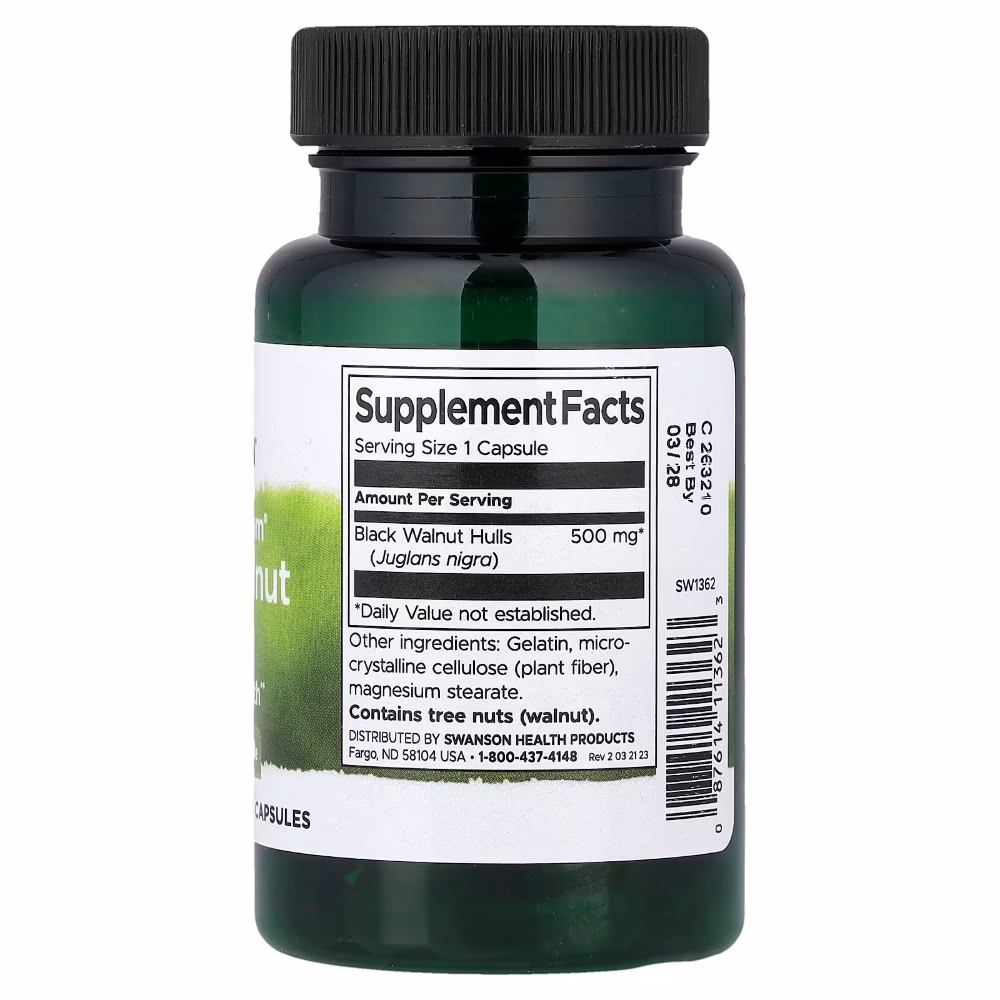 Swanson Full Spectrum Black Walnut Hulls 500mg Digestive Health Supplement, 60 Capsules 2