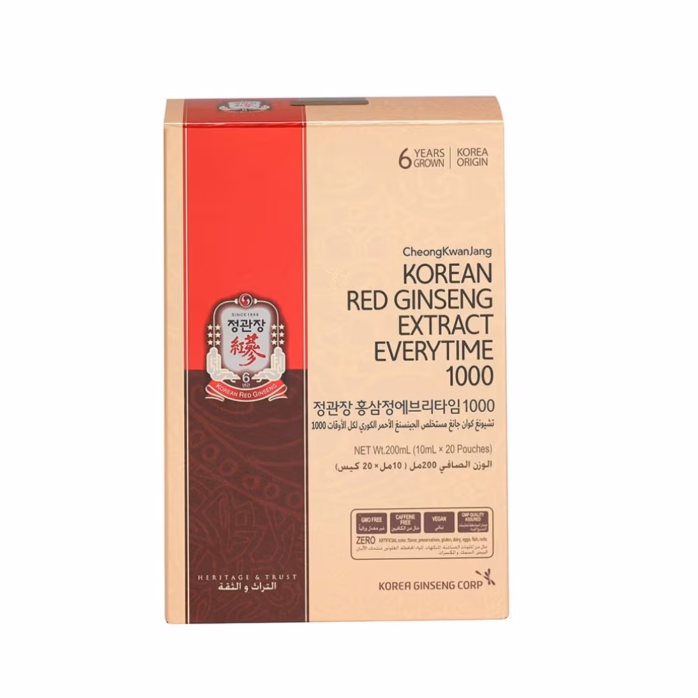 CheongKwanJang Korean Red Ginseng Extract Everytime 1000 20*10ml Sticks – Herbal Tonic Stick for Energy & Immunity Support