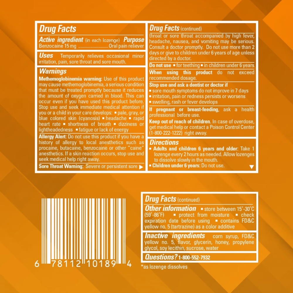 Chloraseptic Warming Lozenges Honey Lemon 18s 2