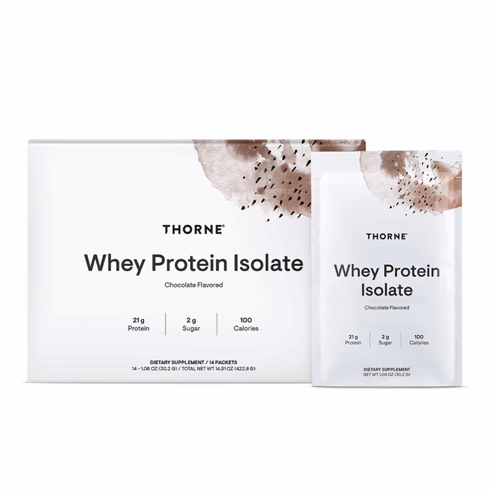 Thorne Whey Protein Isolate 14 Sachets x 30gm – Chocolate | Travel Packs, 21g Protein, Low Sugar, NSF Certified 1