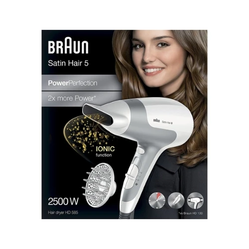 Braun Satin Hair 5 Power Perfection HD585 Hair Dryer, 2500 Watts, White/Grey 1