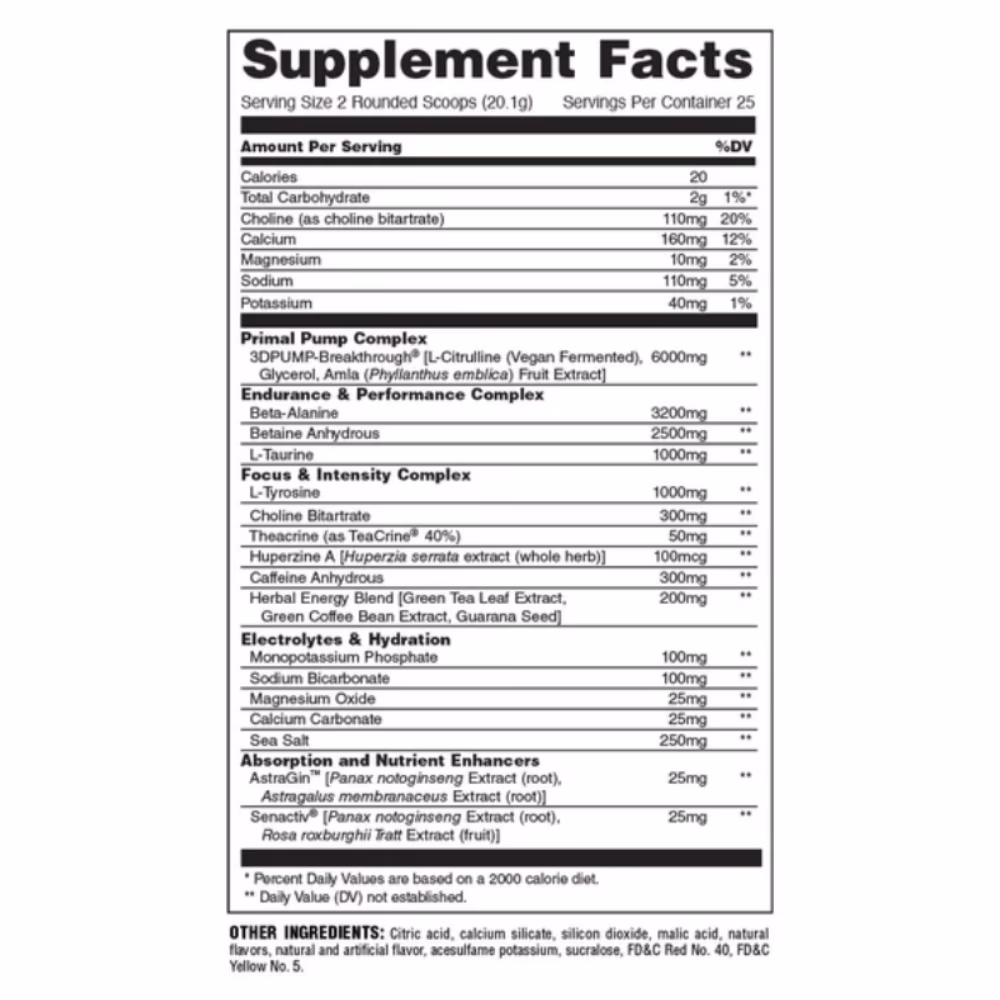 Animal Primal Pre-Workout Loaded – High-Performance Energy, Focus, and Muscle Pump Formula – Fruit Punch, 510g 3