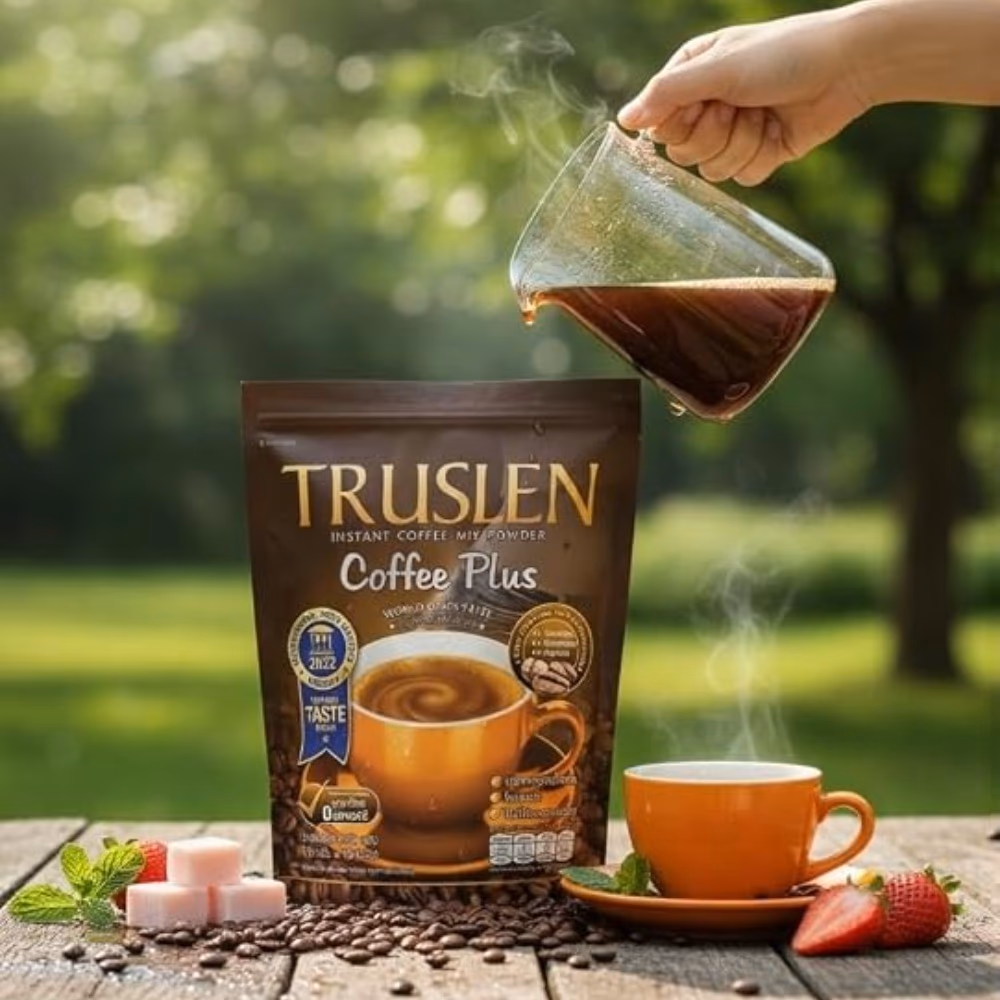 Truslen Coffee Plus Instant Coffee Mix Powder – Sugar-Free, Low Fat, with L-Carnitine, L-Glutamine, and L-Arginine – 15 Sachets 2