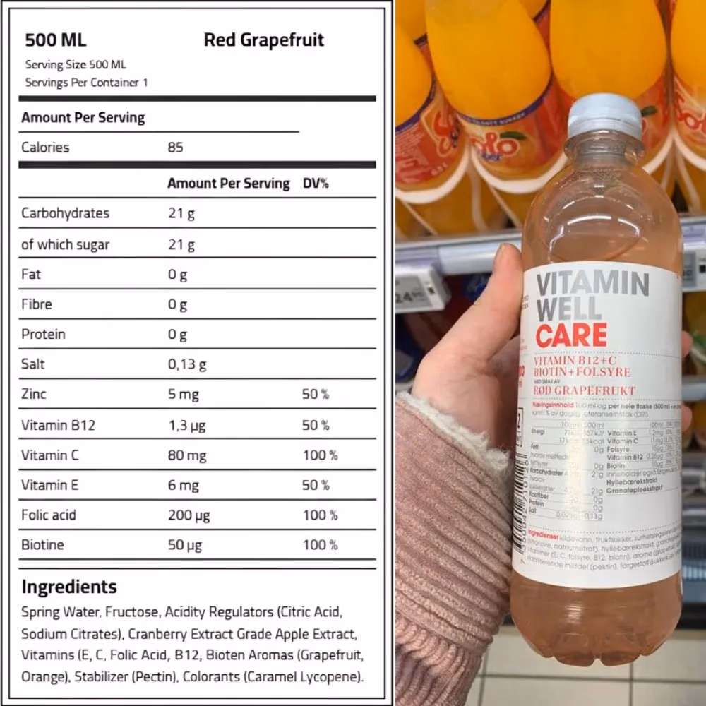 Vitamin Well Water Care Drink 500ml - Red Grapefruit Flavor 2