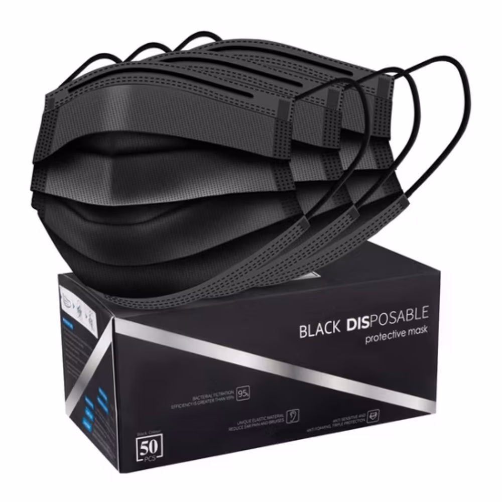 B&K Black Disposable 3 Layer Mask 50s 2