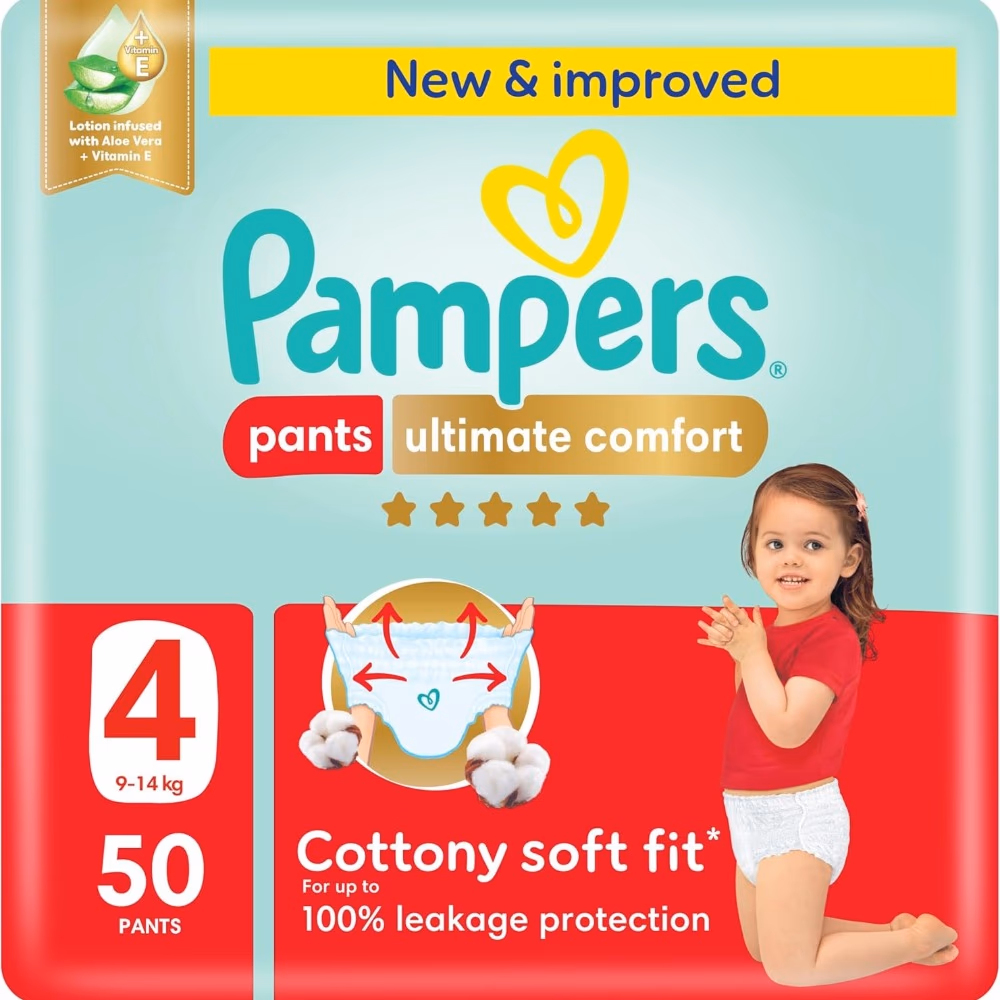 Pampers Ultimate Comfort Pants Diapers Size 4 (9–14 kg) – 50 Count