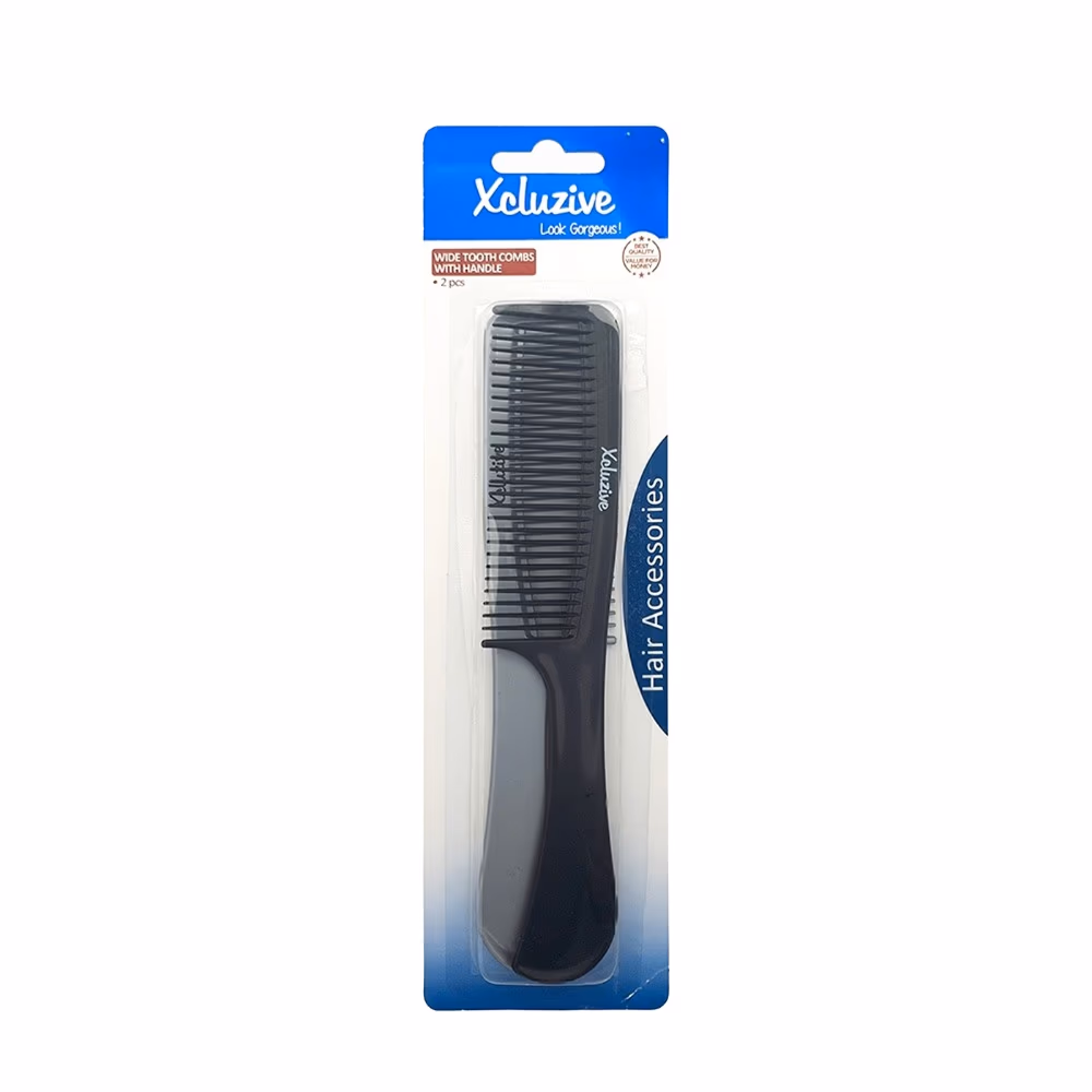 Xcluzive Wide Tooth Comb with Handle 2PC
