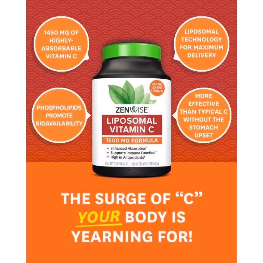 Zenwise Liposomal Vitamin C 1500mg – 180 Vegetable Capsules – High-Potency Antioxidant Support 3