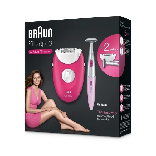 Braun Silk Epil 3 3-420 Epilator Raspberry Pink - Corded Epilator With 2 Extras - Including A Bikini Trimmer 1