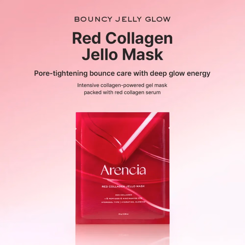 Arencia Red Collagen Jello Mask Hydrating Hydrogel Sheet Mask with 5 Peptides & 2% Niacinamide 25g 2