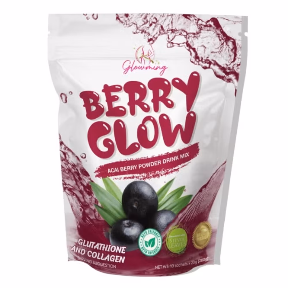 Glowming Berry Glow Acai Berry Powder Drink Mix with Glutathione & Collagen 10 Sachets x 20g