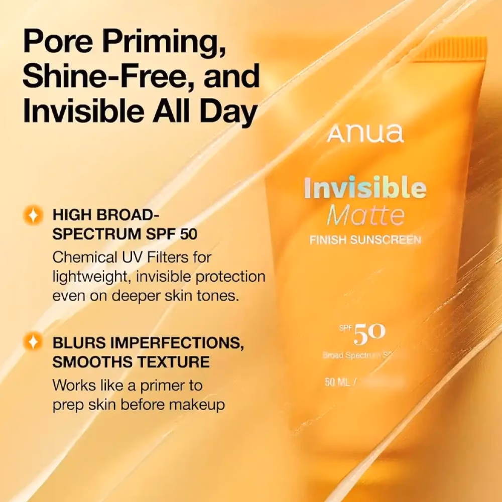 Anua Invisible Matte Finish Sunscreen SPF50+ PA++++, 50ml – Lightweight Oil-Control Sun Protection for a Seamless Matte Look 2