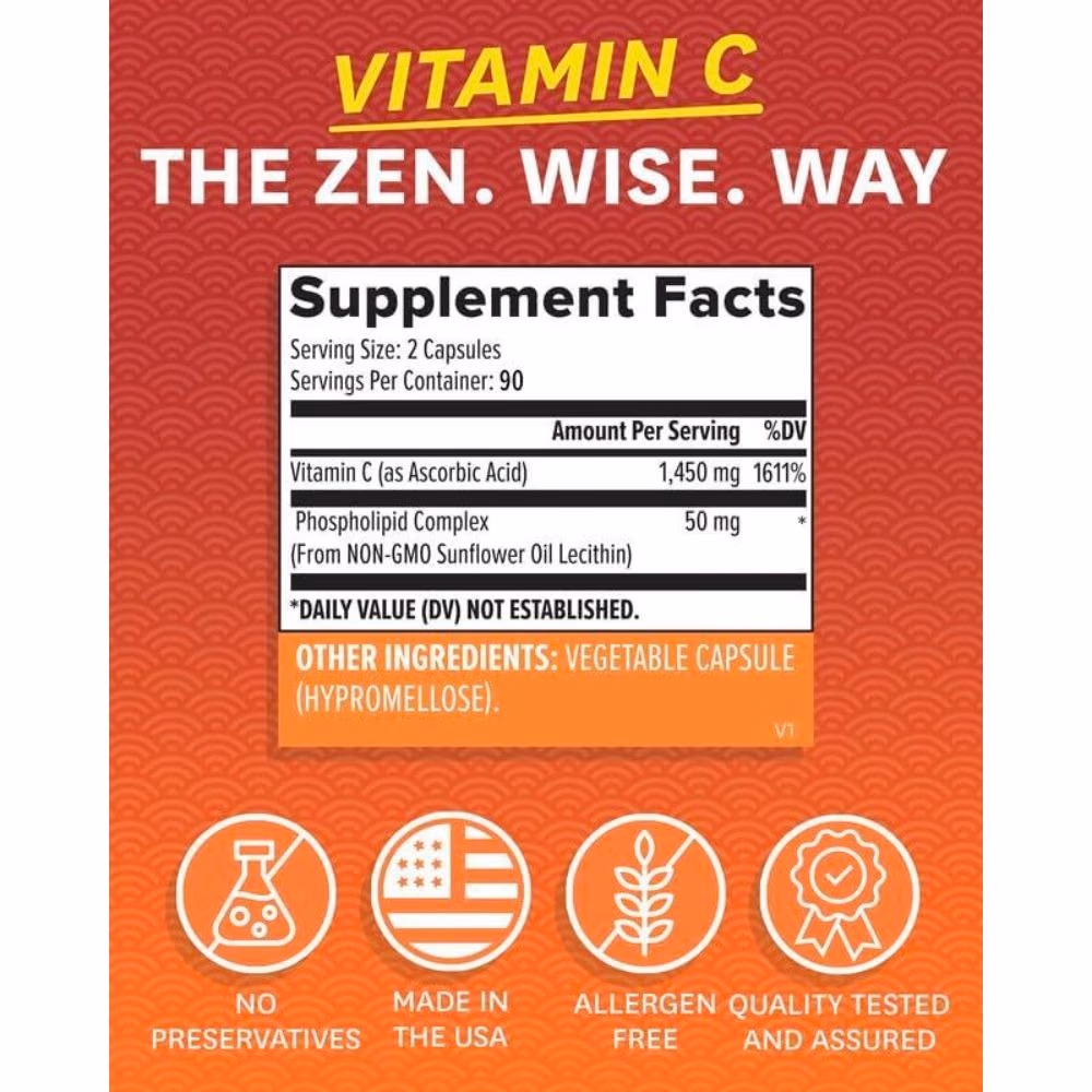 Zenwise Liposomal Vitamin C 1500mg – 180 Vegetable Capsules – High-Potency Antioxidant Support 4