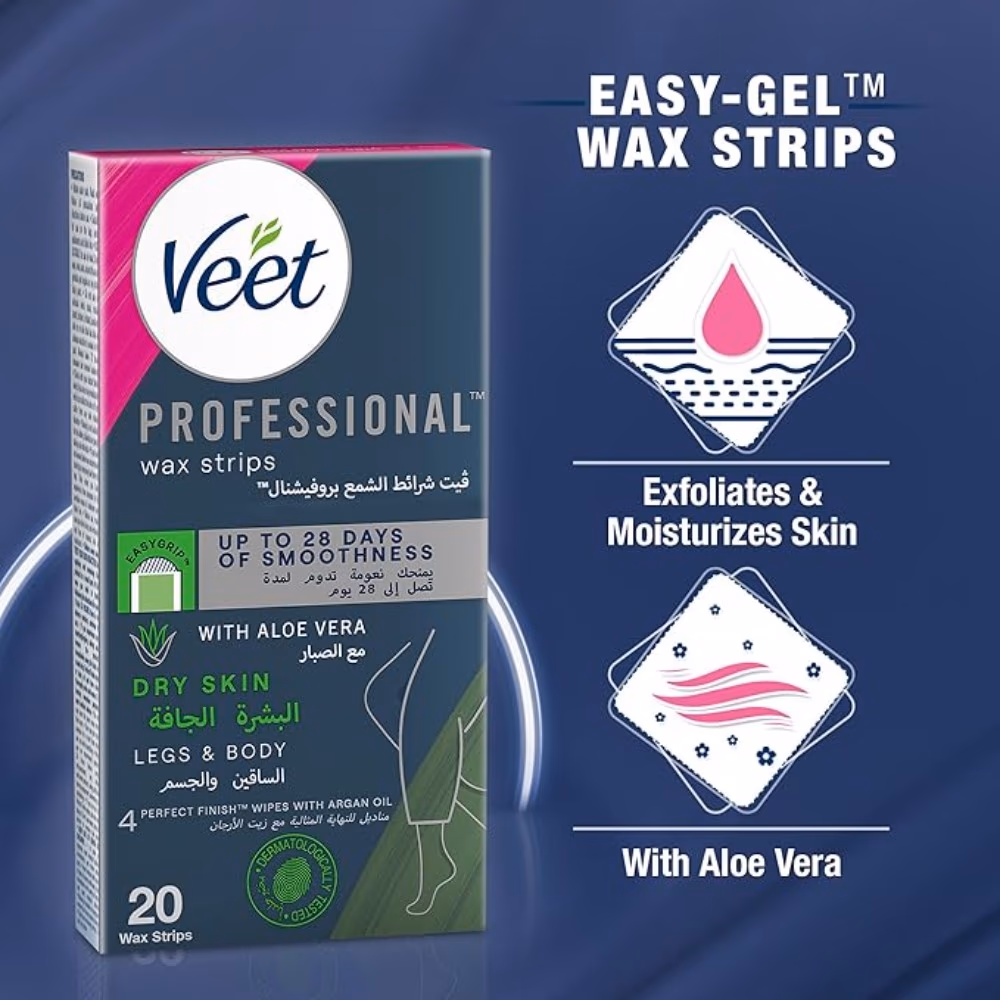 Veet Hair Removal Easy-Gel Wax Strips Body & Legs for Normal Skin – 20 Wax Strips 2