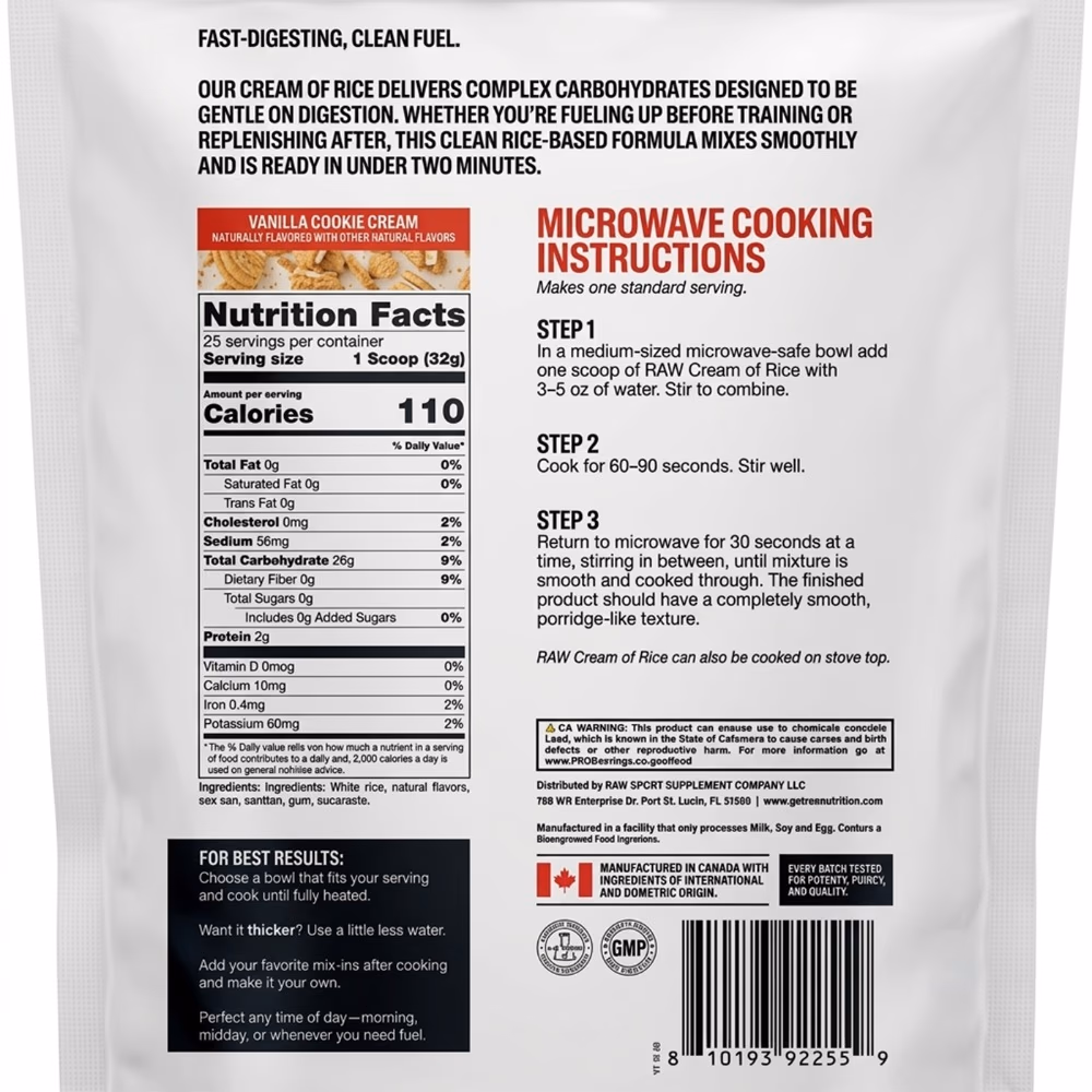 Raw Nutrition Cream of Rice 800gm – Vanilla Cookie Cream | Fast-Digesting Carbs | 25 Servings 2