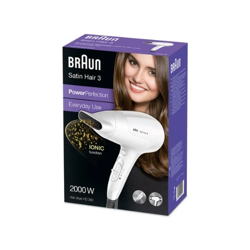Braun Satin Hair 3 Power Perfection HD 380 Hair Dryer 2000 Watts-White 1