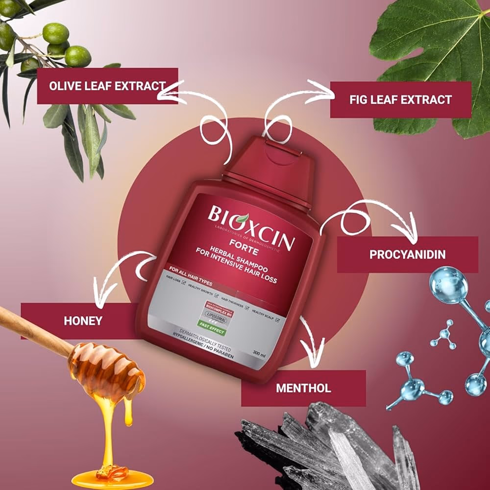 Bioxcin Forte Herbal Shampoo for Intensive Hair Loss with Patented BioComplex B11, Procyanidin and Honey for All Hair Types 300ml 4