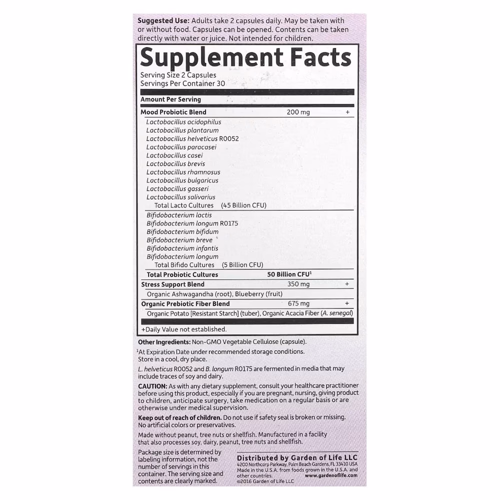 Garden of Life Dr. Formulated Probiotics Mood+ 50 Billion - 60 Veg Capsules 2