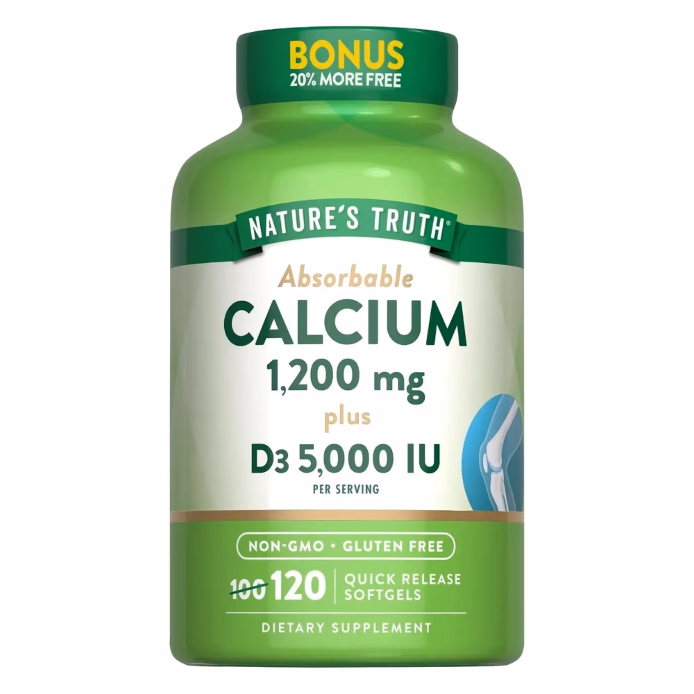 Natures Truth Calcium 1200mg + Vitamin D3 5000 IU - 120 Softgels