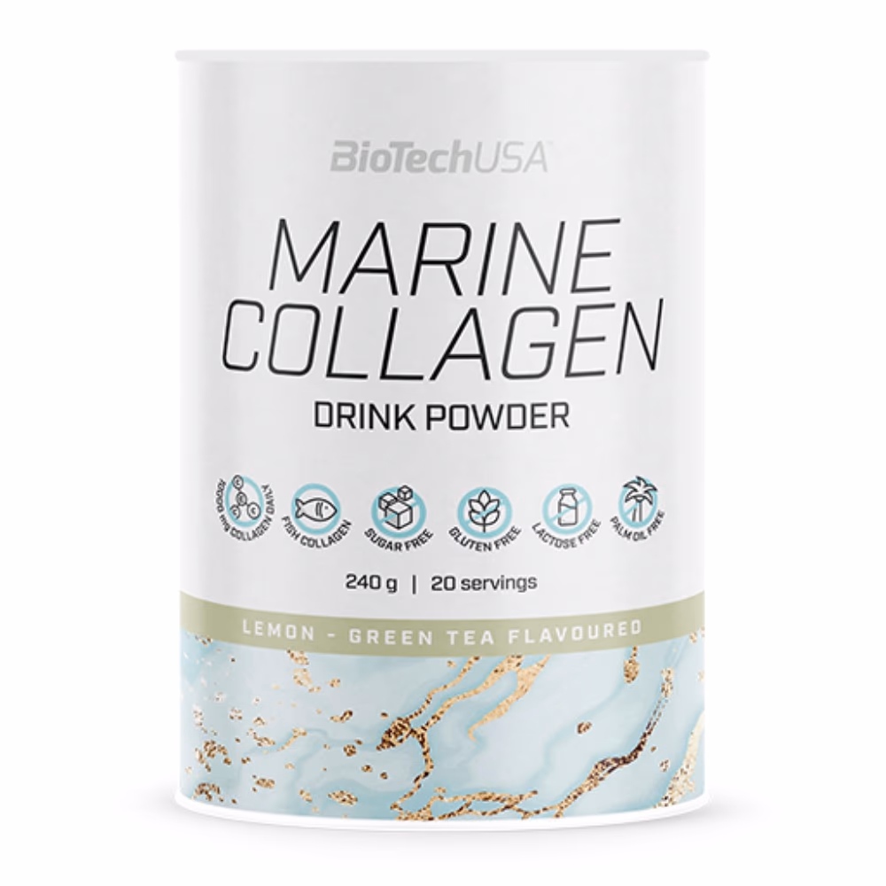 BioTechUSA Marine Collagen Powder Lemon Green Tea 240g: Hydrolyzed Collagen for Skin, Hair & Joint Support