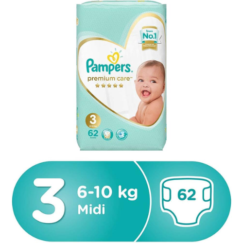 Pampers Premium Care Diapers Size 3 for 6 To 10kg - Pack of 62s 2