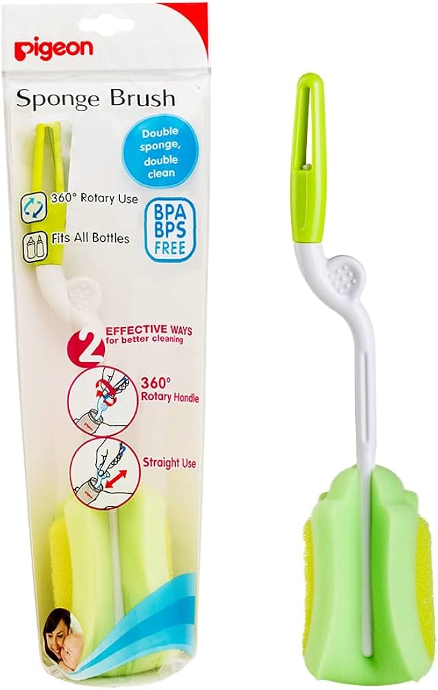 Pigeon 2-Way Sponge Brush – 360 Rotary Handle for Thorough Bottle Cleaning 1