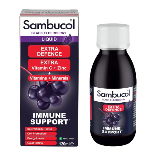 Sambucol Extra Defence, Extra Vitamin C and Zinc, Vitamins and Minerals Immune Support Liquid 120ml 1