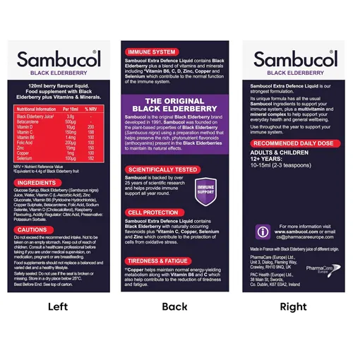 Sambucol Extra Defence, Extra Vitamin C and Zinc, Vitamins and Minerals Immune Support Liquid 120ml 2