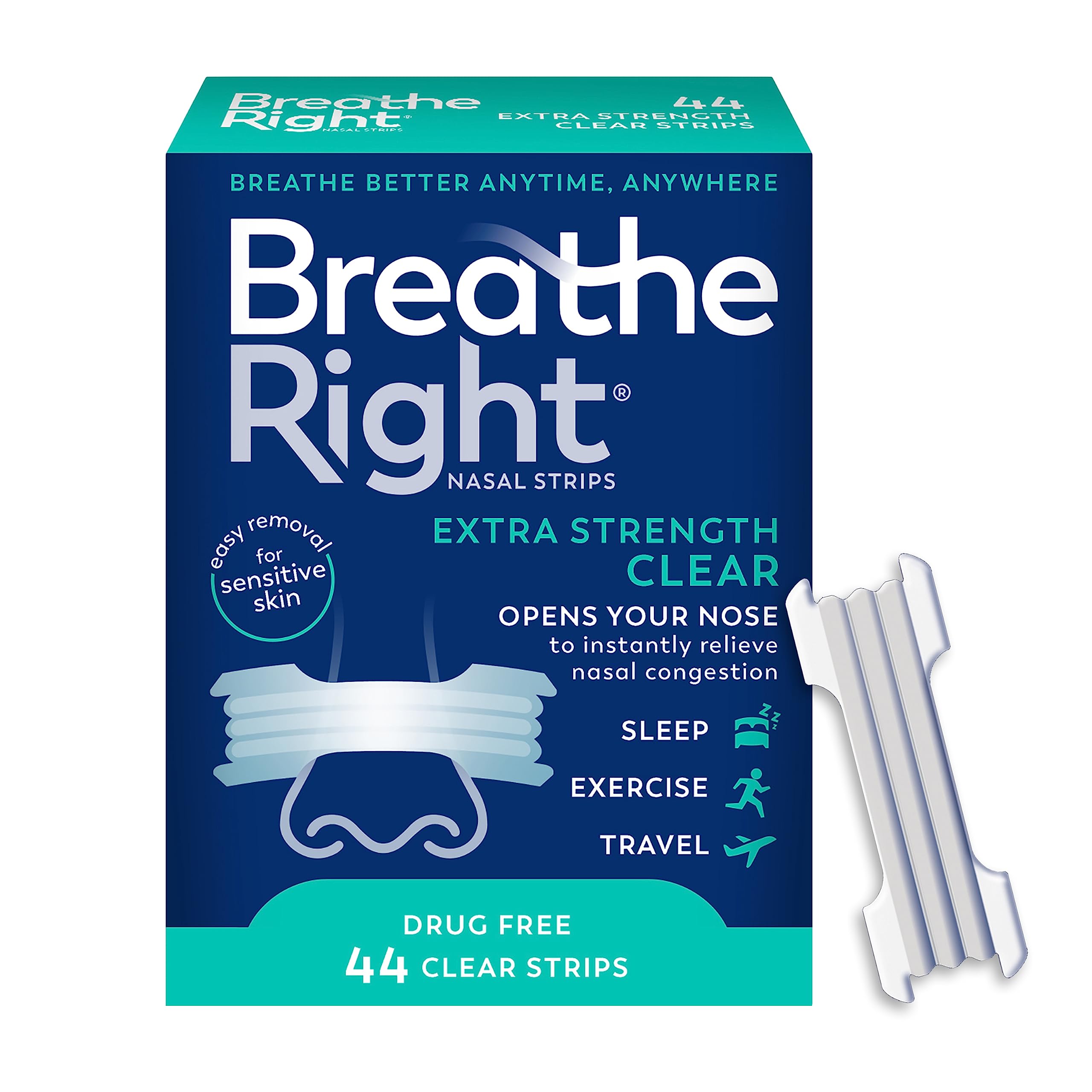 Breathe Right Extra Strength Clear Nasal Strips – 44 Count
