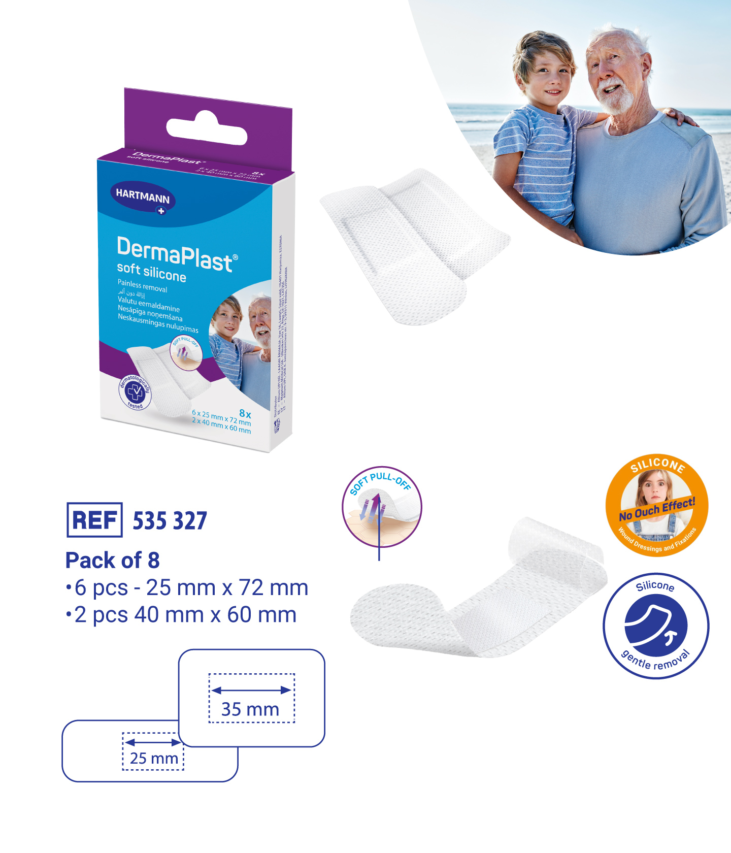 Derma Plast Soft Silicone Plasters Mixed Sizes 8s