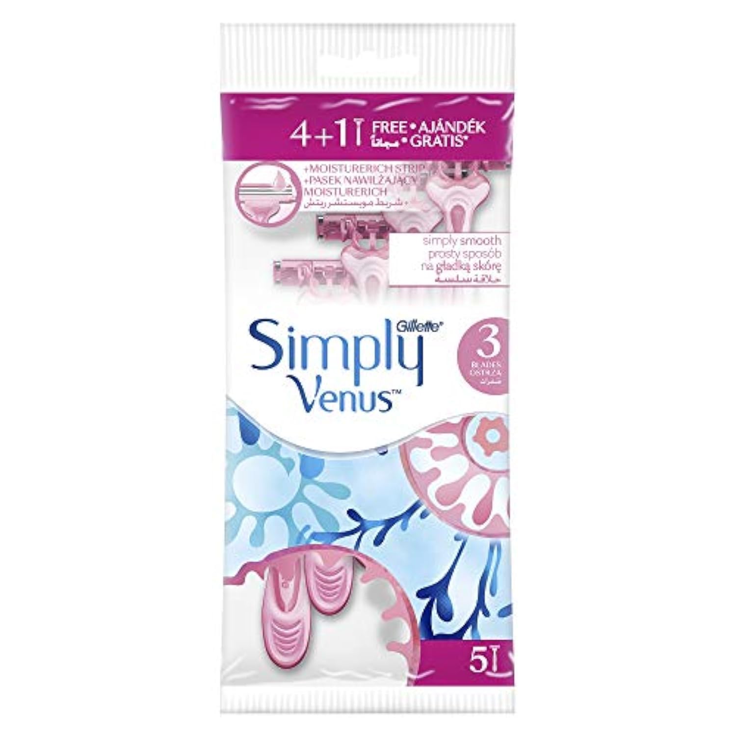Gillette Simply Venus 3 Pink Disposable Razors – 5 Pack 1
