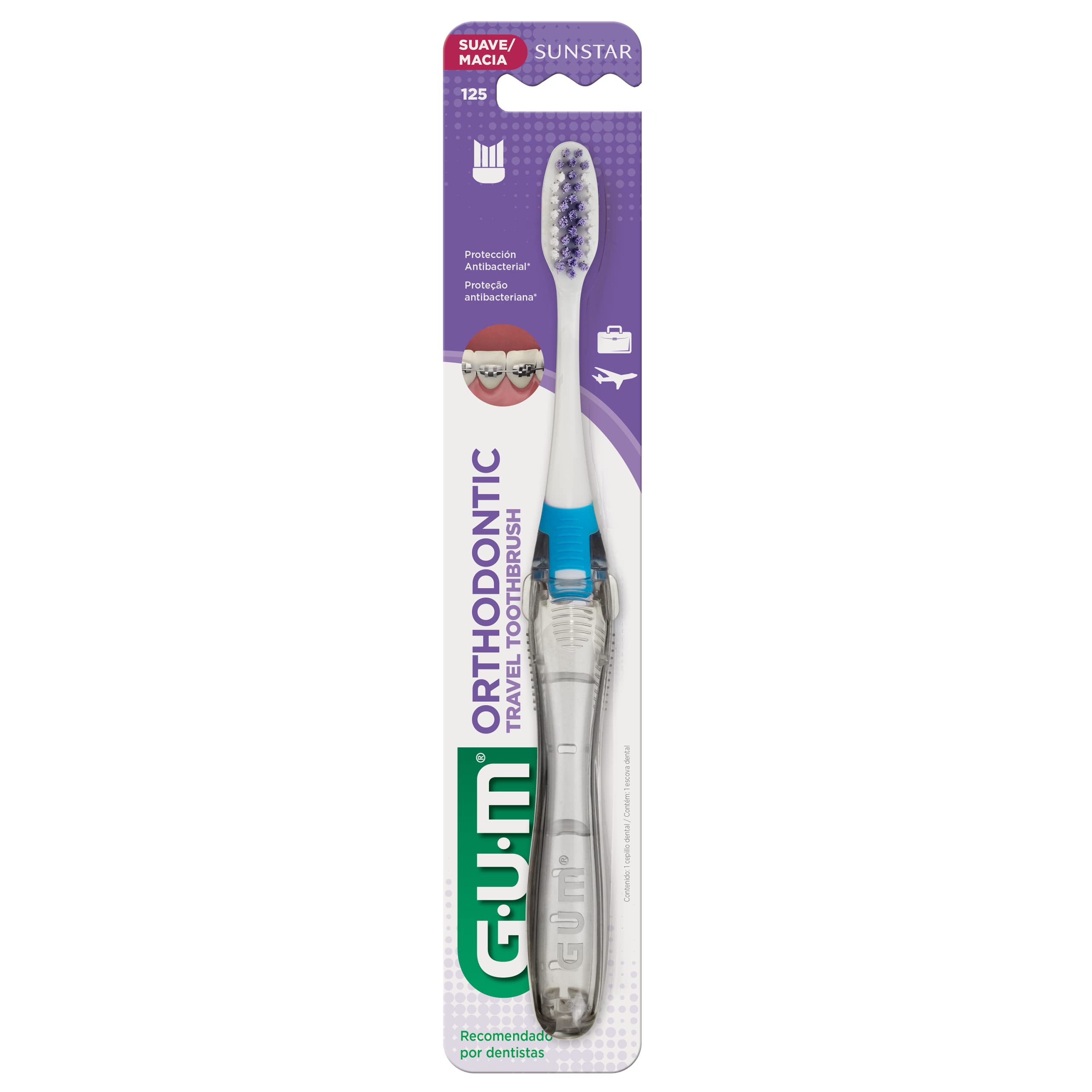GUM Ortho Travel Toothbrush 125 Soft with V-Shaped Bristles 1
