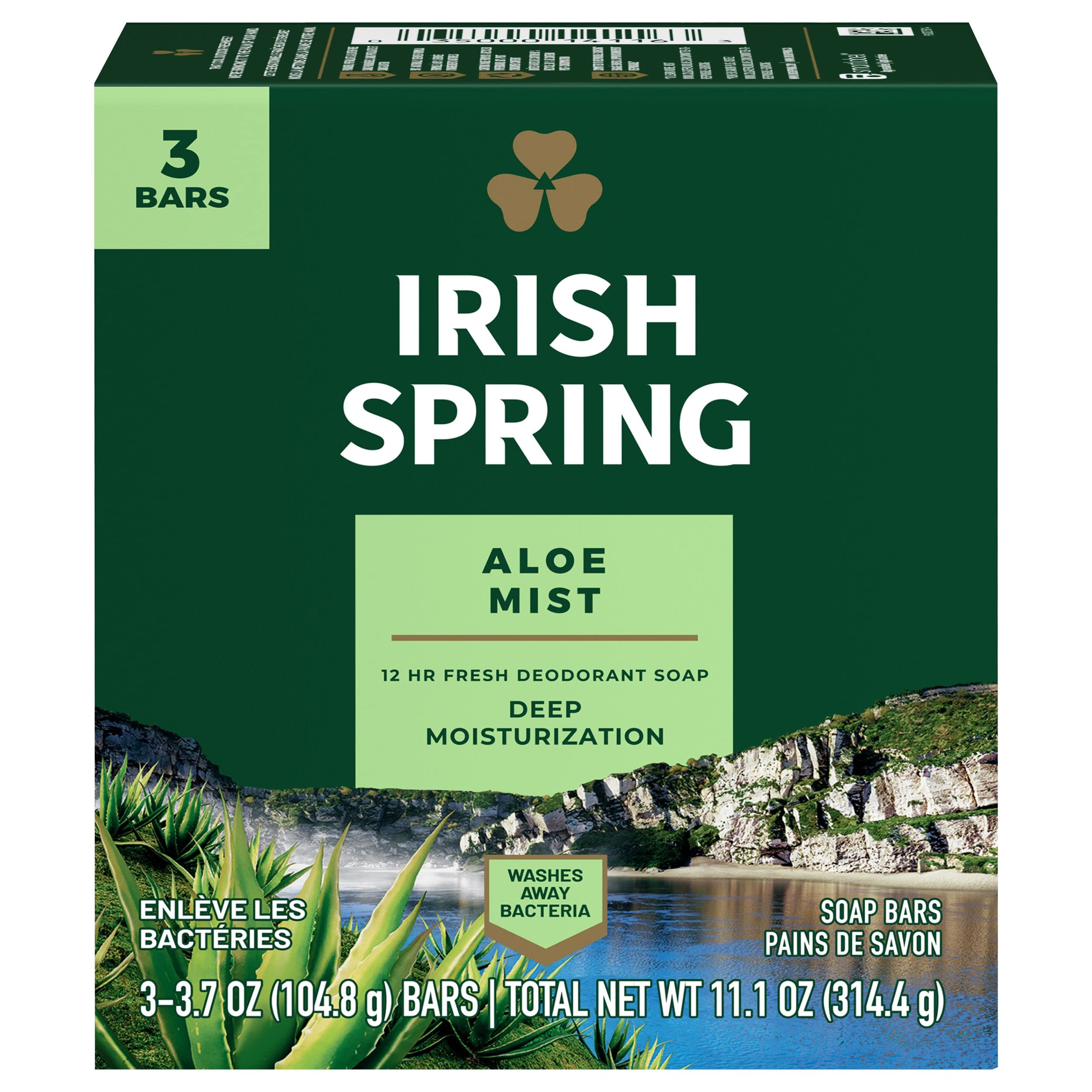 Irish Spring Aloe Mist Deodorant Soap Bar – 3.7 oz, 3-Pack  1