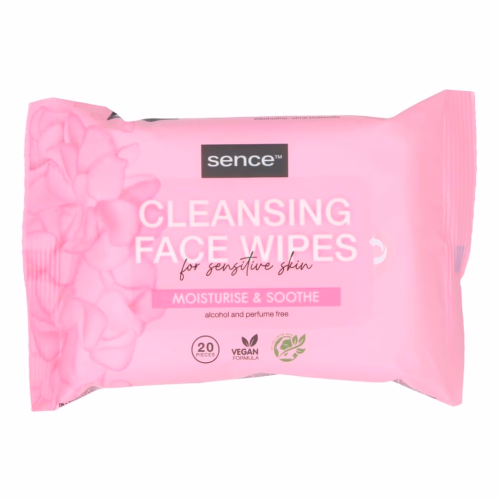 Sence Cleansing Face Wipes Sensitive Skin – 20 Wipes | Gentle Makeup Remover & Daily Facial Cleansing Wipes