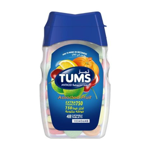 TUMS Extra Strength Assorted Fruit Chewable Tablets, 750mg, 48 Count